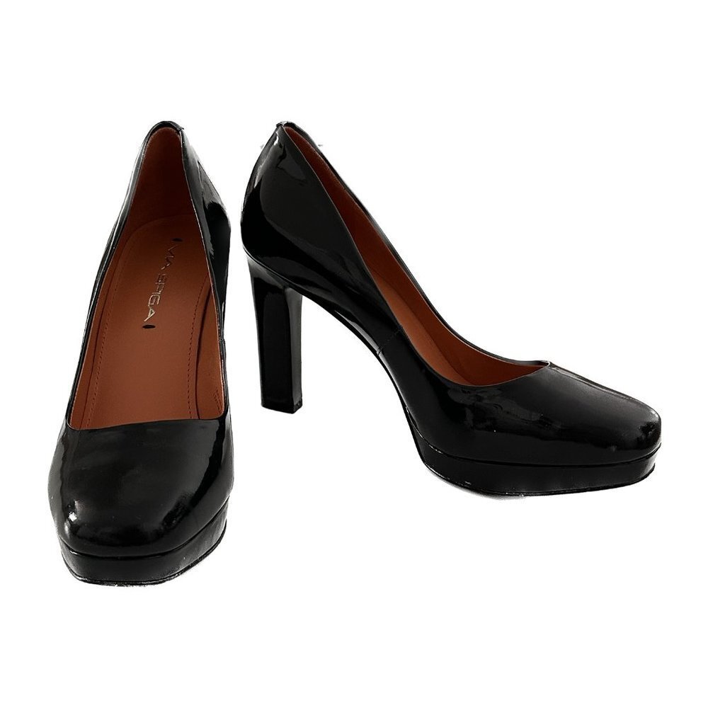 VIA SPIGA Black Patent Leather Rounded Toe Heel - Size 6.5